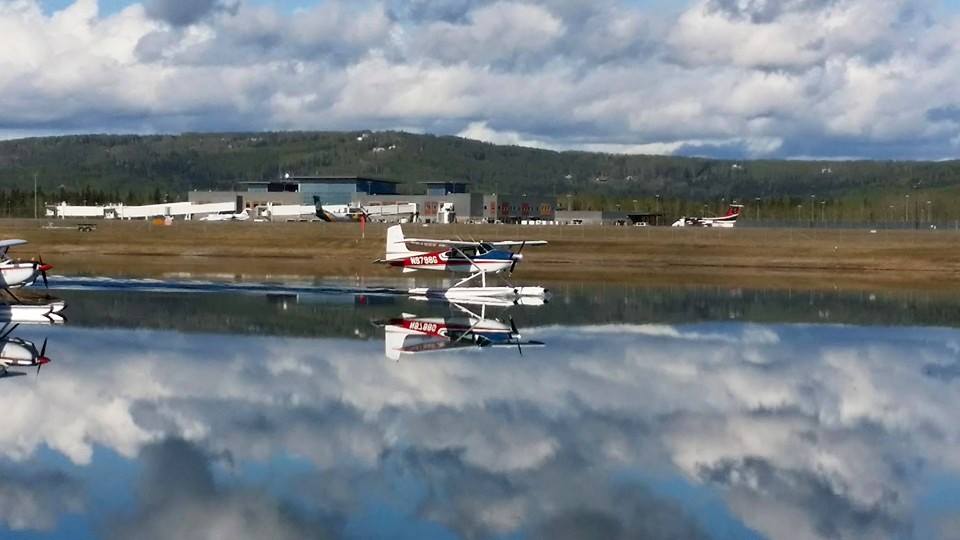 A float plane on the pond at Fairbanks International Airport east ramp